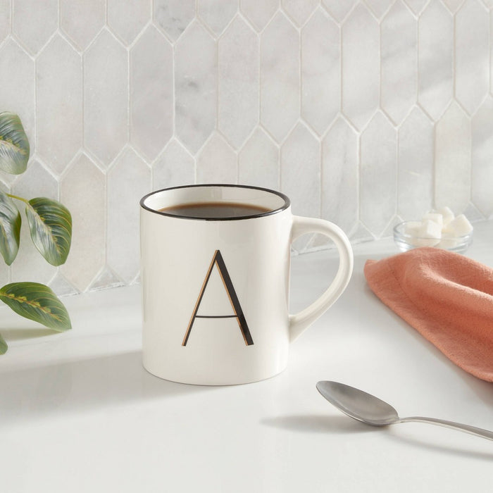 16oz Stoneware Monogram A Mug Ivory - Threshold