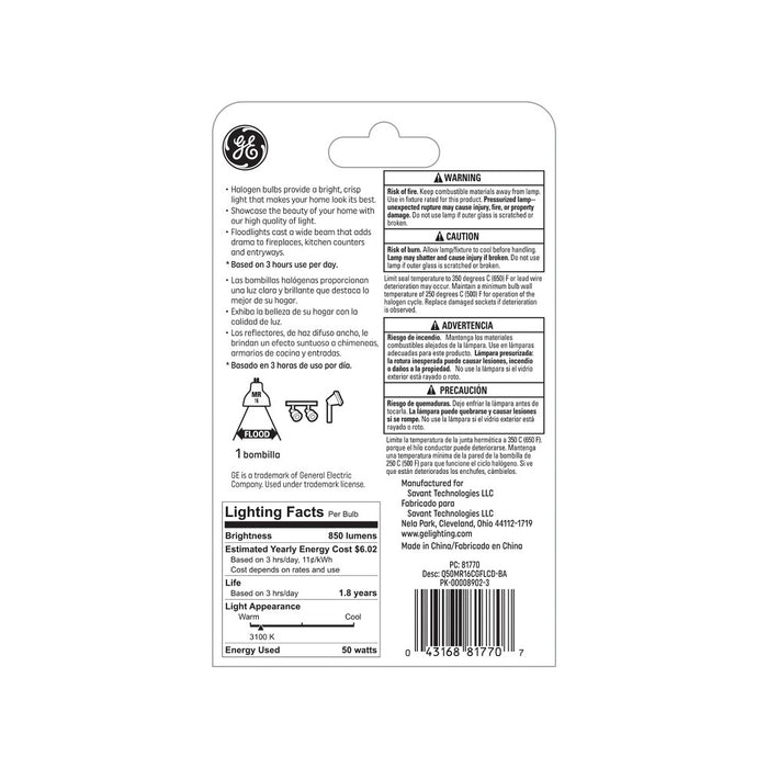 GE 50w MR16 Halogen Light Bulb White
