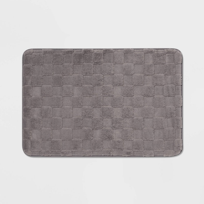 20"x30" Everyday Checked Cushion Bath Rug Gray - Room Essentials