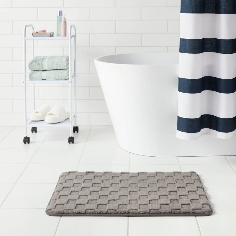 20"x30" Everyday Checked Cushion Bath Rug Gray - Room Essentials