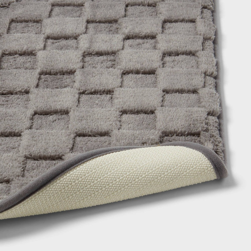 20"x30" Everyday Checked Cushion Bath Rug Gray - Room Essentials