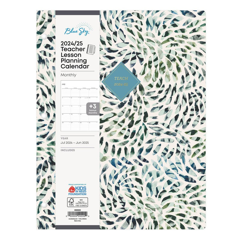 Blue Sky July 2024 - June 2025 8.5"x11" Monthly Stapled Teacher Lesson Planner Soft - uch LAC Windy Green