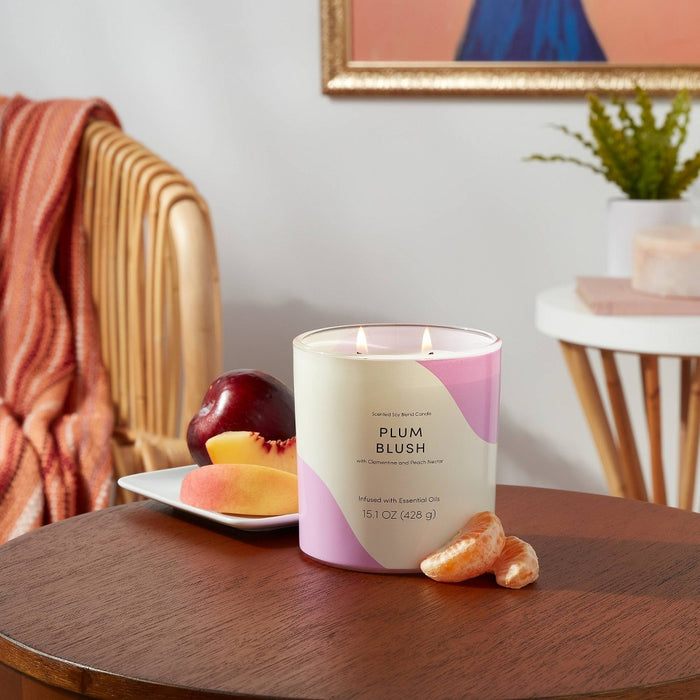 15.1oz Candle Color Block Artwork Plum Blush Purple/Cream - Opalhouse