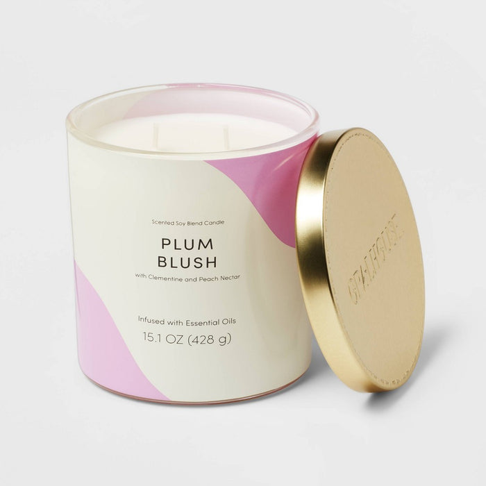 15.1oz Candle Color Block Artwork Plum Blush Purple/Cream - Opalhouse