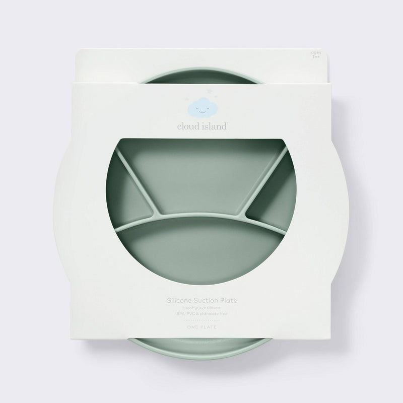 Silicone Suction Divided Plate - Green - Cloud Island