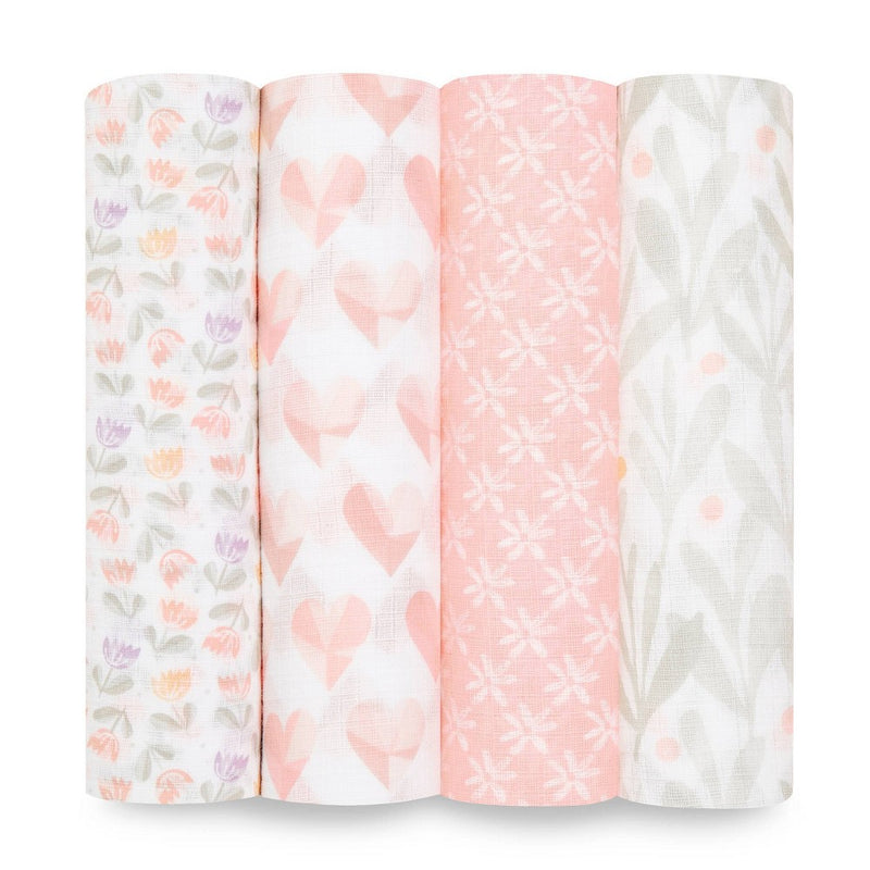 aden + anais Essentials Muslin Swaddle Piece of My Heart - 4pk