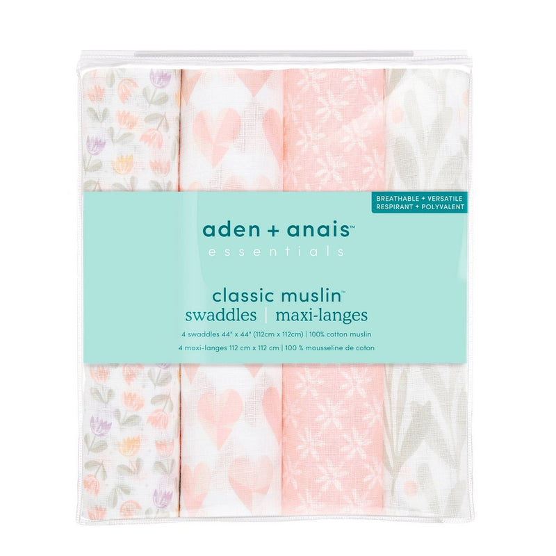 aden + anais Essentials Muslin Swaddle Piece of My Heart - 4pk