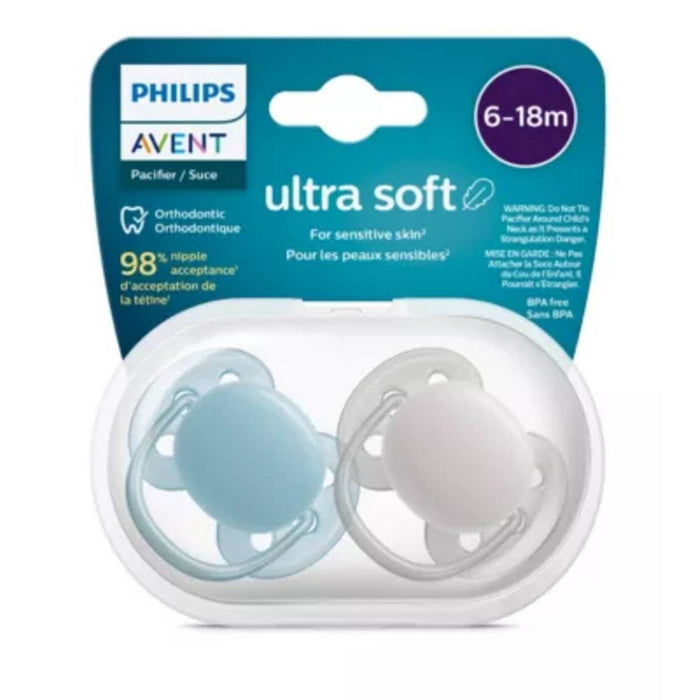 Avent Philips Ultra Soft Pacifier 6-18 Months - Beige/Dawn, Blue/Gray - 2pk