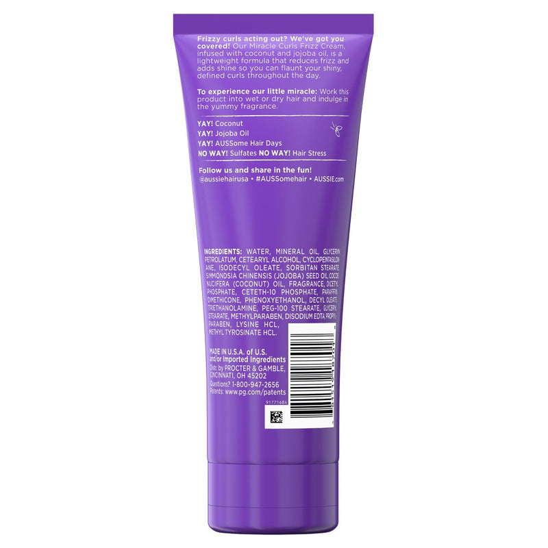 Aussie Miracle Curls Frizz Taming Curl Cream with Coconut & Jojoba - 6.8oz