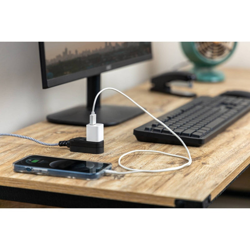 GE 3-Outlet Polarized Extension Cord 15' Braided Black/Gray