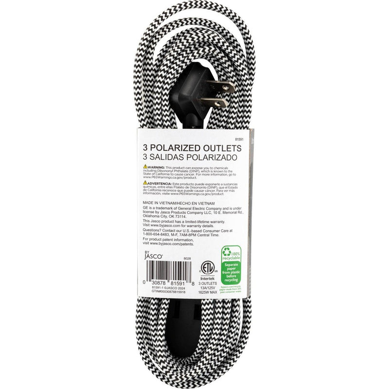 GE 3-Outlet Polarized Extension Cord 15' Braided Black/Gray