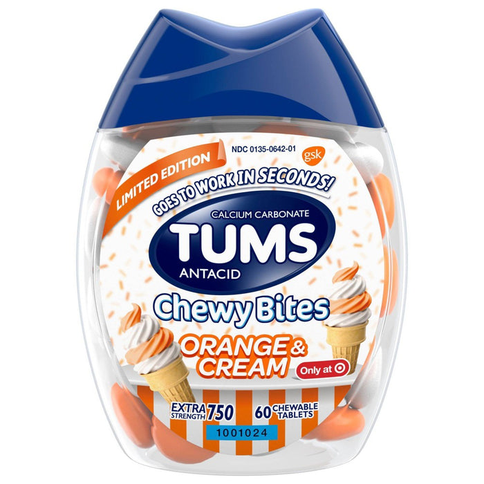 Tums Chewy Bites Orange and Cream Extra Strength Chewable Antacid for Heartburn - 60ct