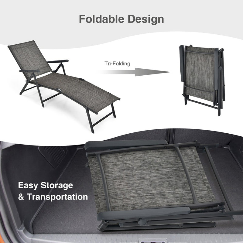 Costway Patio Folding Chaise Lounge Chair Outdoor Portable Reclining Lounger Beach Grey (LOCAL PICKUP ONLY)