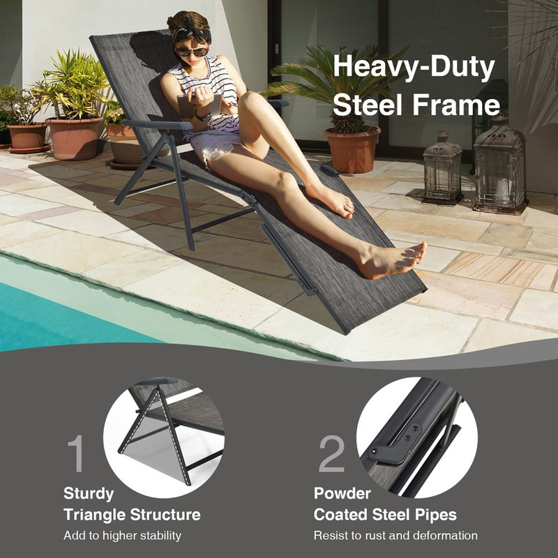Costway Patio Folding Chaise Lounge Chair Outdoor Portable Reclining Lounger Beach Grey (LOCAL PICKUP ONLY)