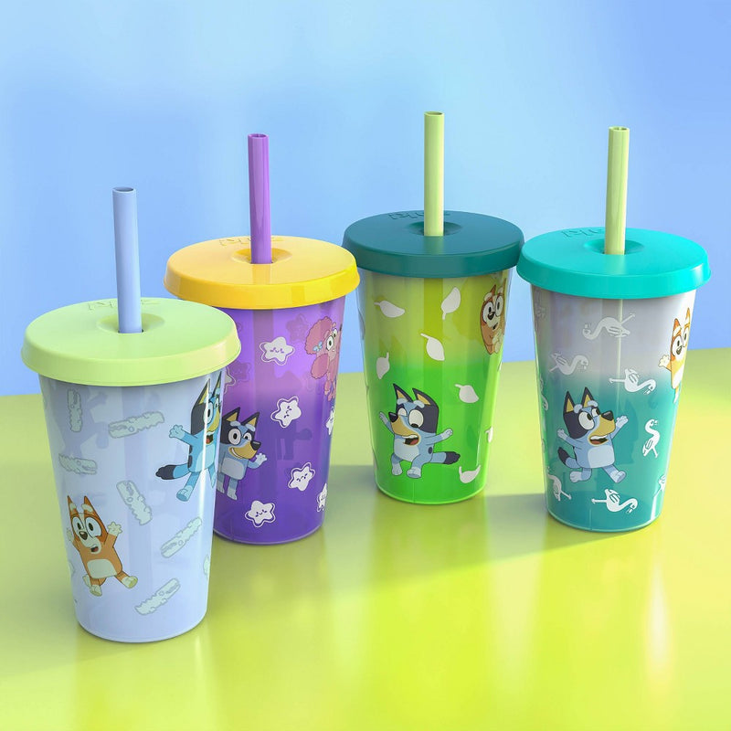 Zak Designs 4pk 16.5 fl oz Plastic Bluey Straw Tumbler Set