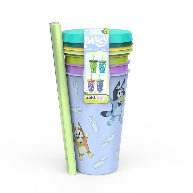 Zak Designs 4pk 16.5 fl oz Plastic Bluey Straw Tumbler Set