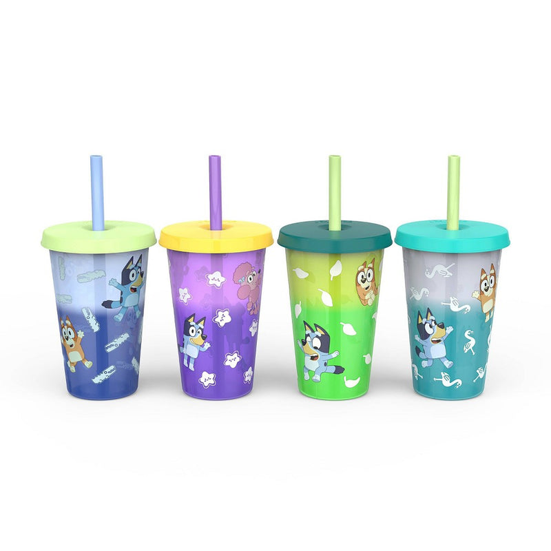 Zak Designs 4pk 16.5 fl oz Plastic Bluey Straw Tumbler Set