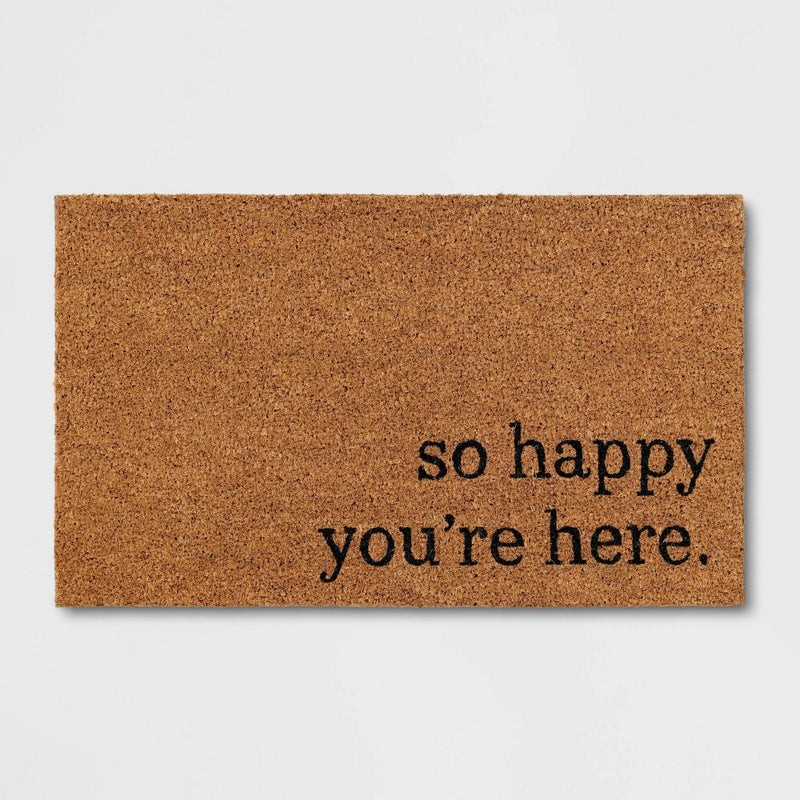 1'6"x2'6" So Happy You're Here Doormat Natural - Threshold (LOCAL PICKUP ONLY)