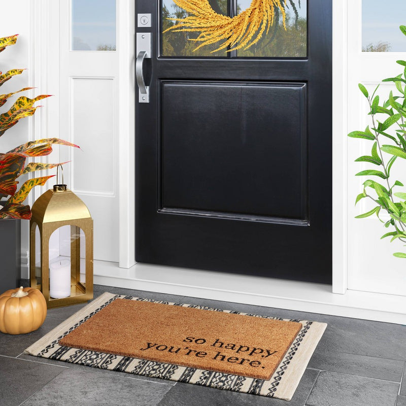 1'6"x2'6" So Happy You're Here Doormat Natural - Threshold (LOCAL PICKUP ONLY)