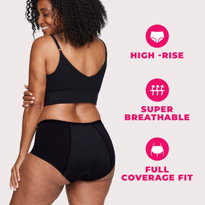 Proof. by Always Women's High-Rise Briefs, Overnight Absorbency Period Underwear -Large - Black