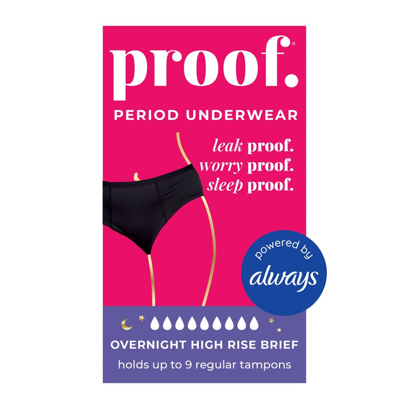Proof. by Always Women's High-Rise Briefs, Overnight Absorbency Period Underwear -Large - Black
