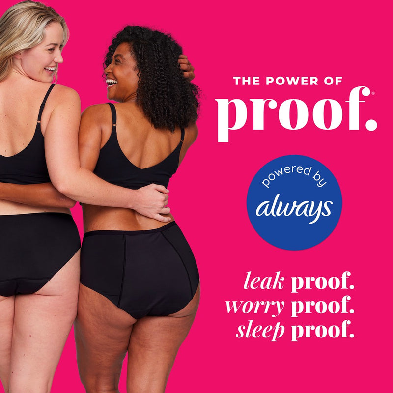 Proof. by Always Women's High-Rise Briefs, Overnight Absorbency Period Underwear -Large - Black