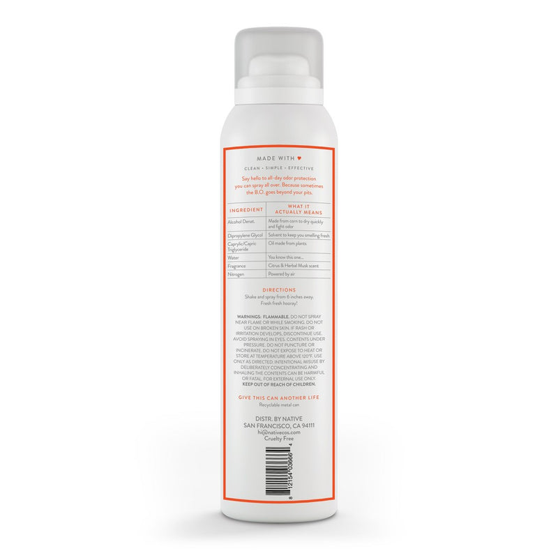 Native Deodorant & Body Spray - Citrus & Herbal Musk - Aluminum Free - 3.5oz