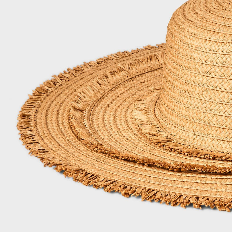 Paper Braid Wide Brim Floppy Hat with Fringe Details - Shade & Shore Brown