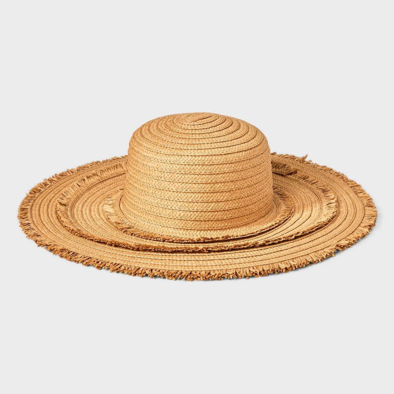 Paper Braid Wide Brim Floppy Hat with Fringe Details - Shade & Shore Brown