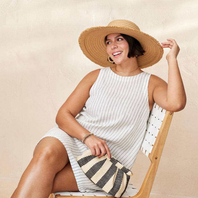 Paper Braid Wide Brim Floppy Hat with Fringe Details - Shade & Shore Brown