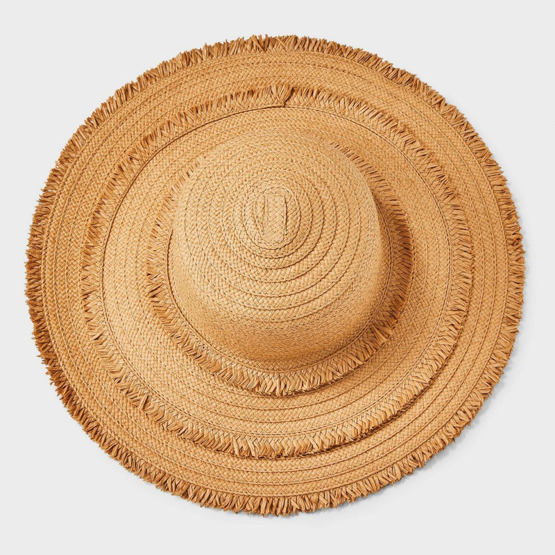 Paper Braid Wide Brim Floppy Hat with Fringe Details - Shade & Shore Brown