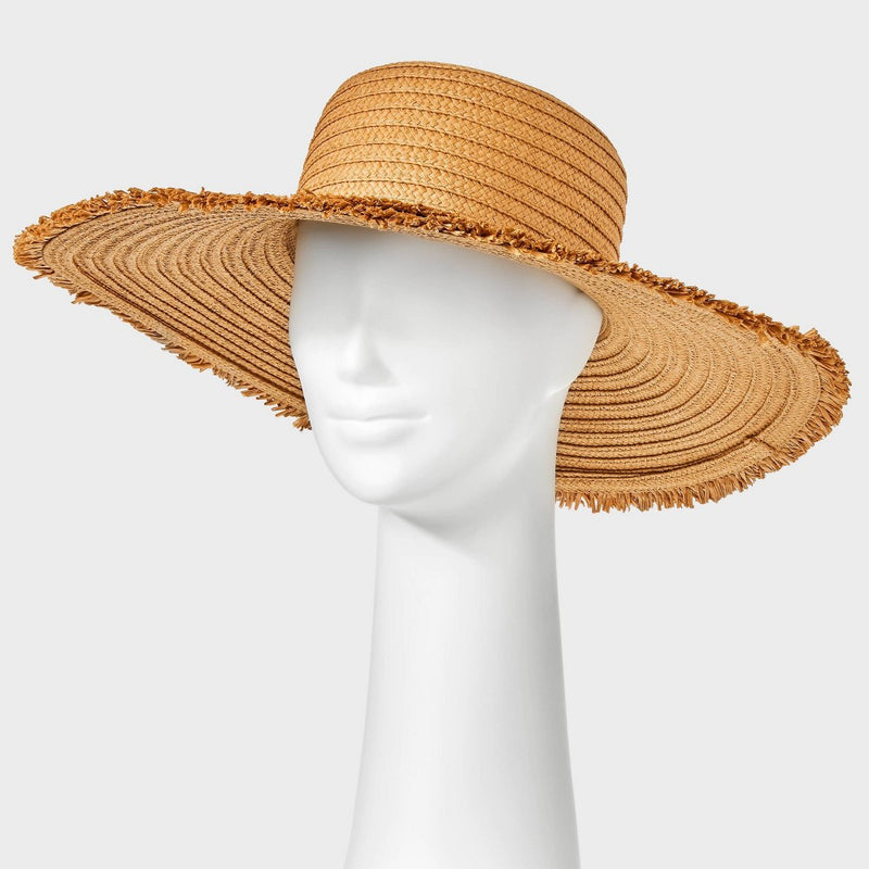 Paper Braid Wide Brim Floppy Hat with Fringe Details - Shade & Shore Brown