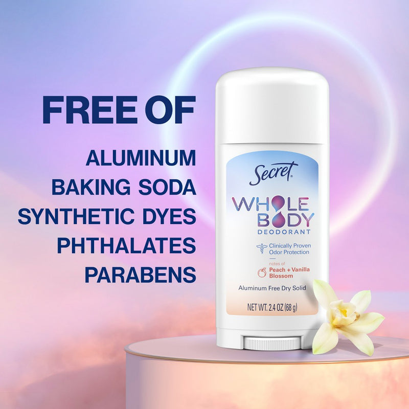 Secret Whole Body Stick Aluminum Free Deodorant for Women - Peach & Vanilla - 2.4oz