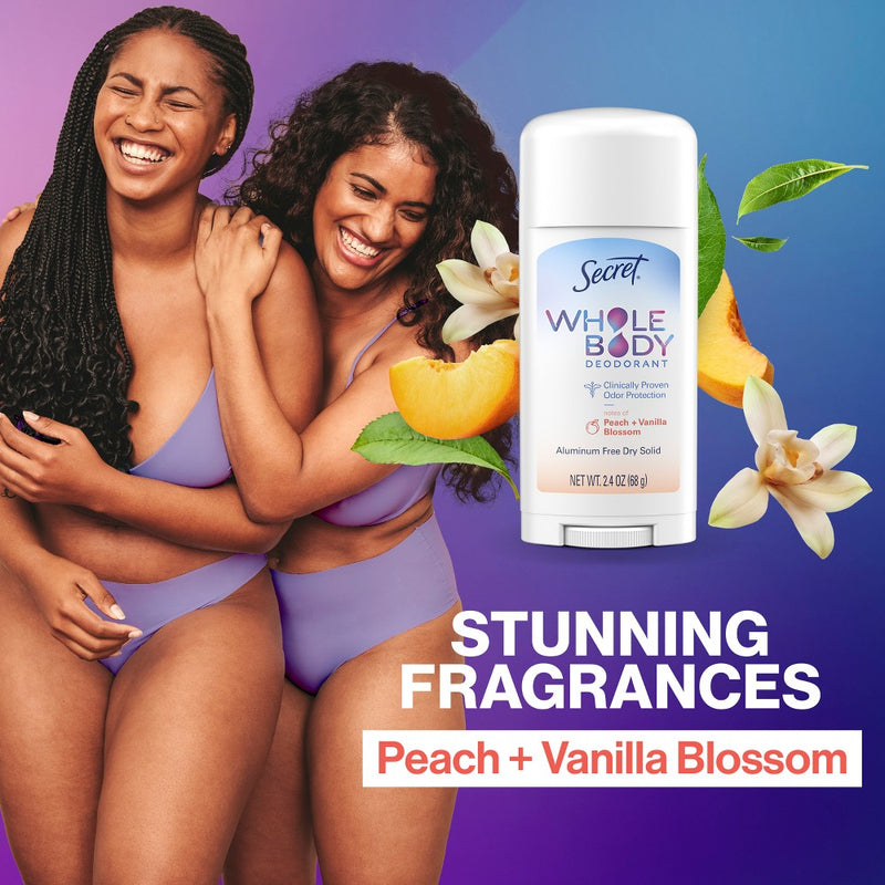Secret Whole Body Stick Aluminum Free Deodorant for Women - Peach & Vanilla - 2.4oz