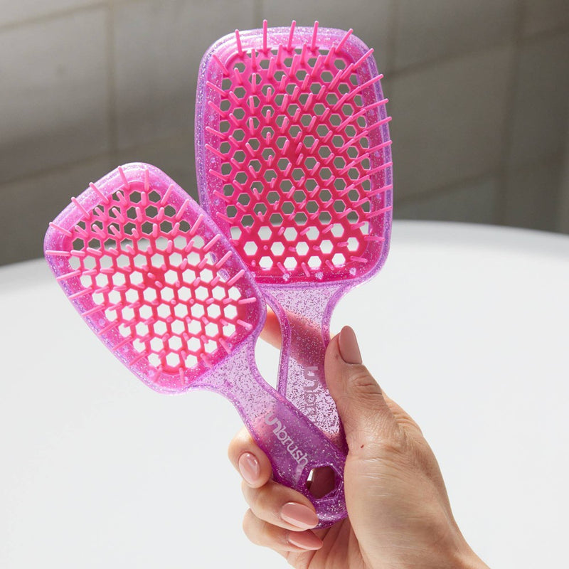 UNbrush Mini Glitter Detangling Hair Brush - Rose Quartz Pink