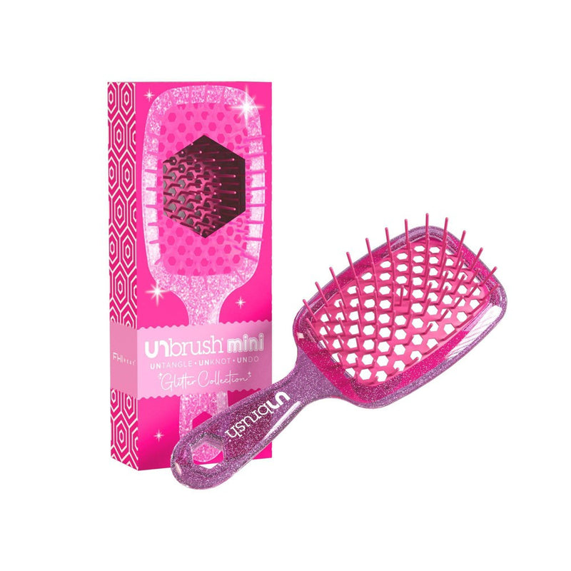 UNbrush Mini Glitter Detangling Hair Brush - Rose Quartz Pink