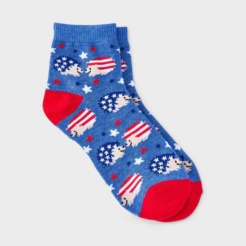 Women's Patriotic Hedgehogs Ankle Socks - Denim Heather/Red 4-10