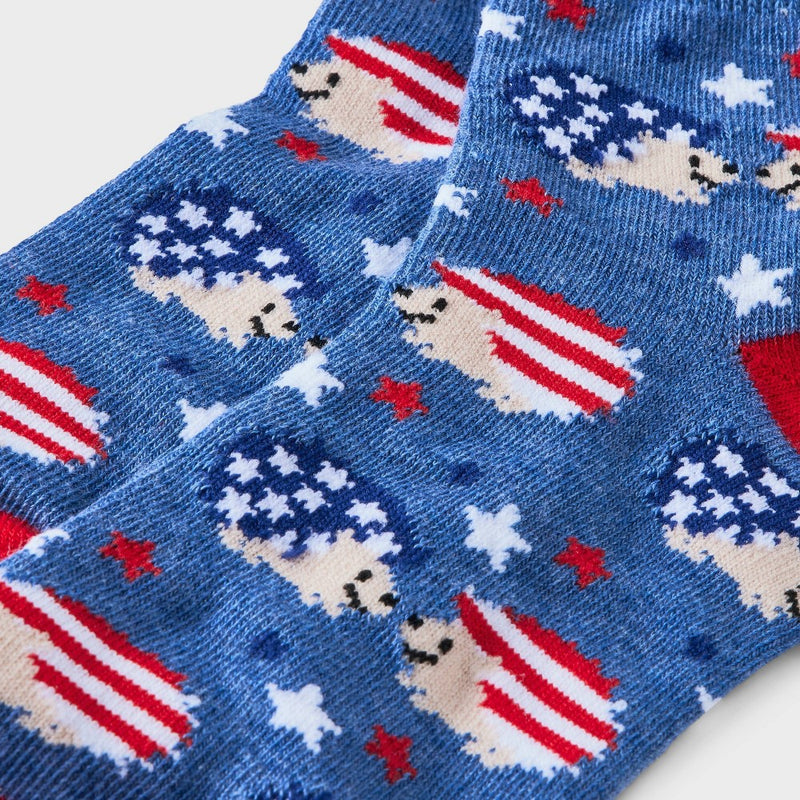 Women's Patriotic Hedgehogs Ankle Socks - Denim Heather/Red 4-10