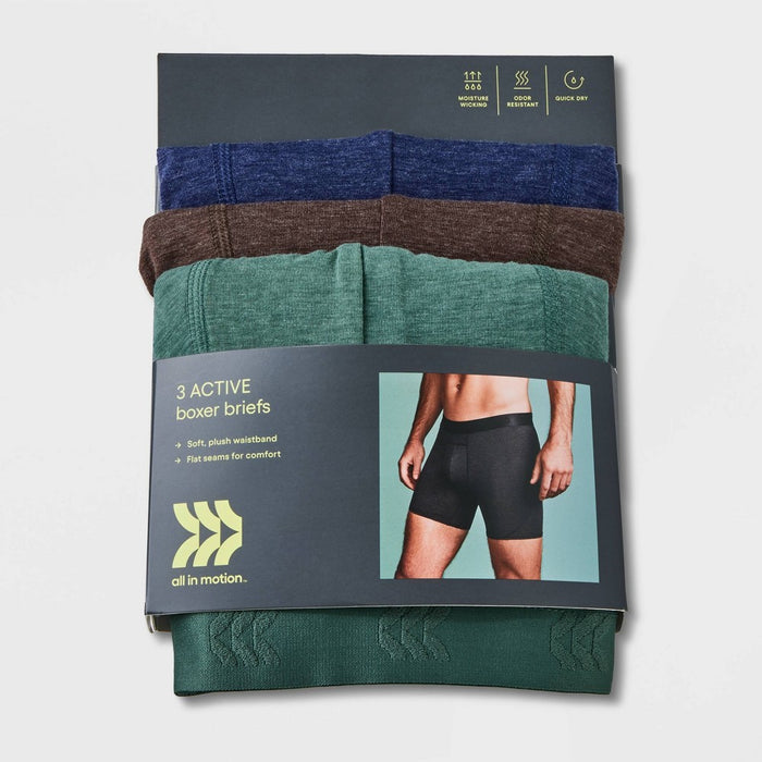 Men's All Day Active Boxer Briefs 3pk - All In Motion Green/Blue/Brown M