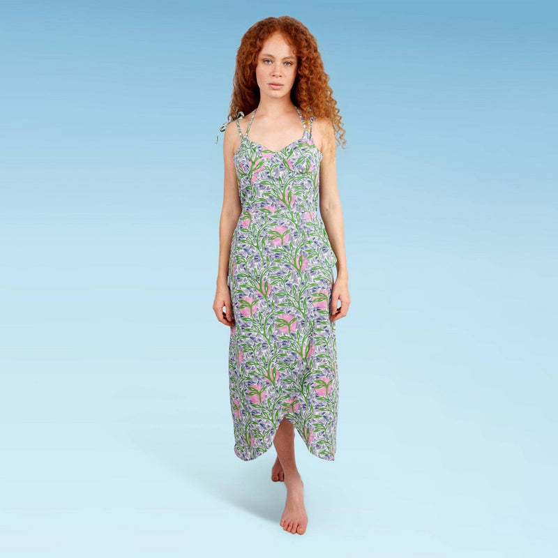 Liberty & Justice Women's Tied Strap Slit Front Cover Up Dress - Green/Pink Botanical Print M