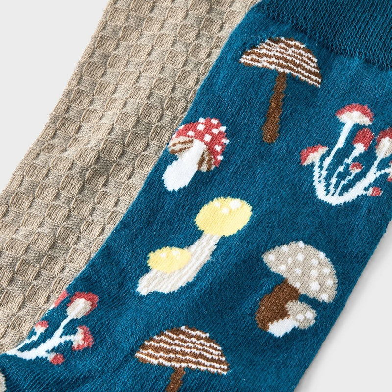 Men's Mushroom Print Novelty Crew Socks 2pk - Goodfellow & Co Teal Green 7-12