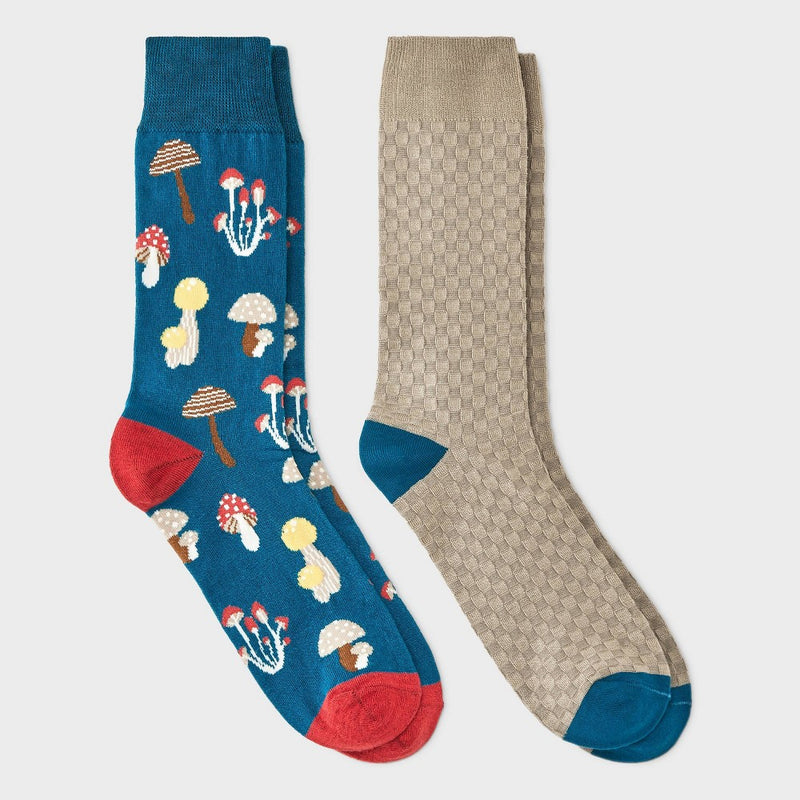Men's Mushroom Print Novelty Crew Socks 2pk - Goodfellow & Co Teal Green 7-12