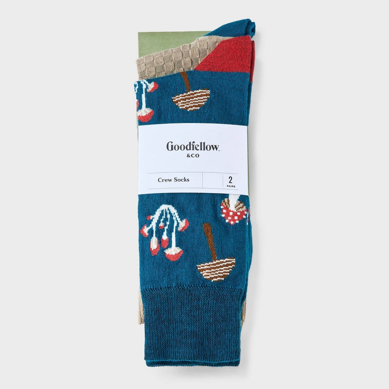 Men's Mushroom Print Novelty Crew Socks 2pk - Goodfellow & Co Teal Green 7-12