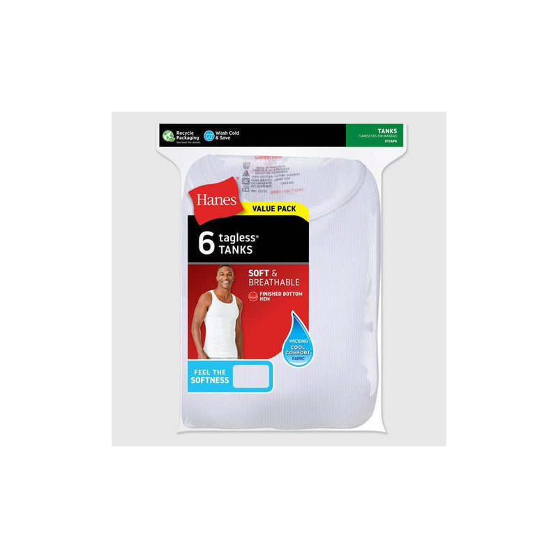 Hanes Men's 6pk Tanks - White S