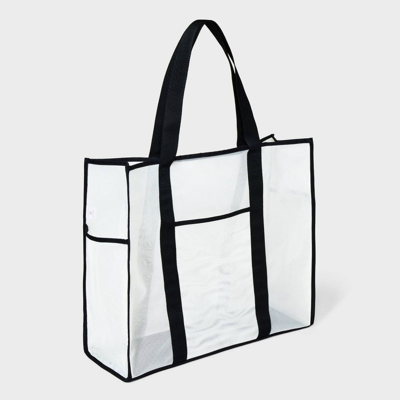 Mesh Tote Handbag - Shade & Shore White/Black