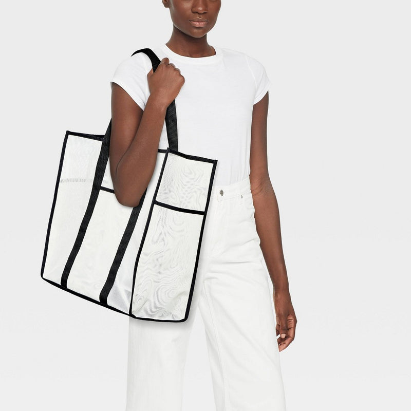 Mesh Tote Handbag - Shade & Shore White/Black