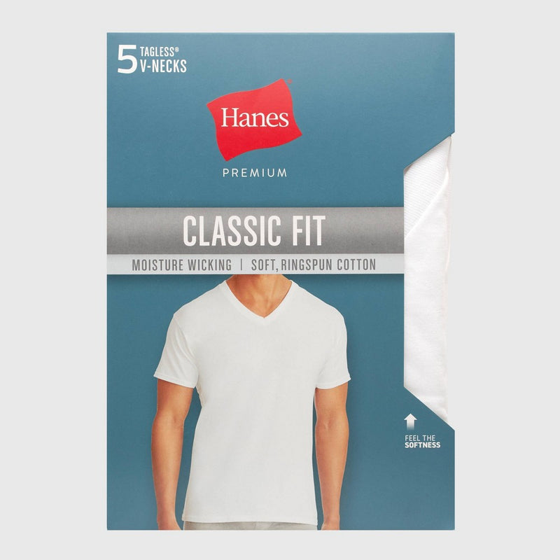 Hanes Premium Men's Short Sleeve V-Neck T-Shirt 5pk - White L