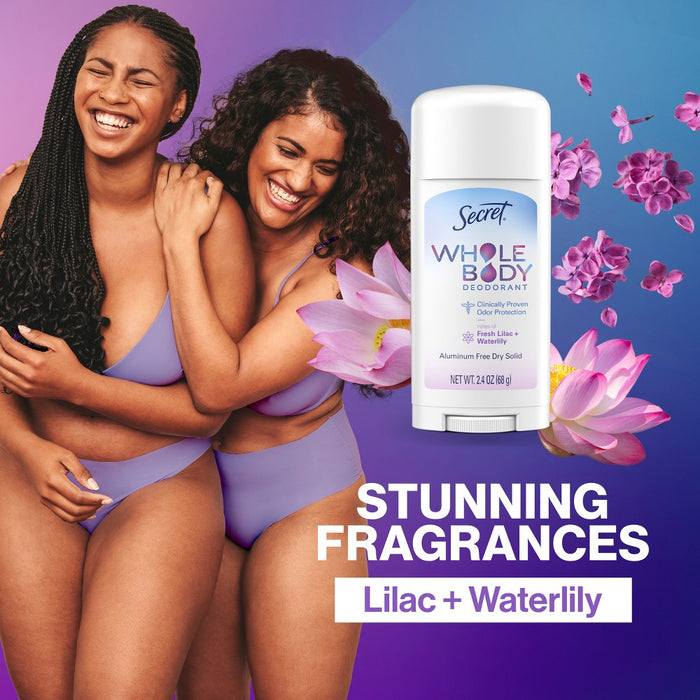 Secret Whole Body Stick Aluminum Free Deodorant for Women - Fresh Lilac Waterlily - 2.4oz