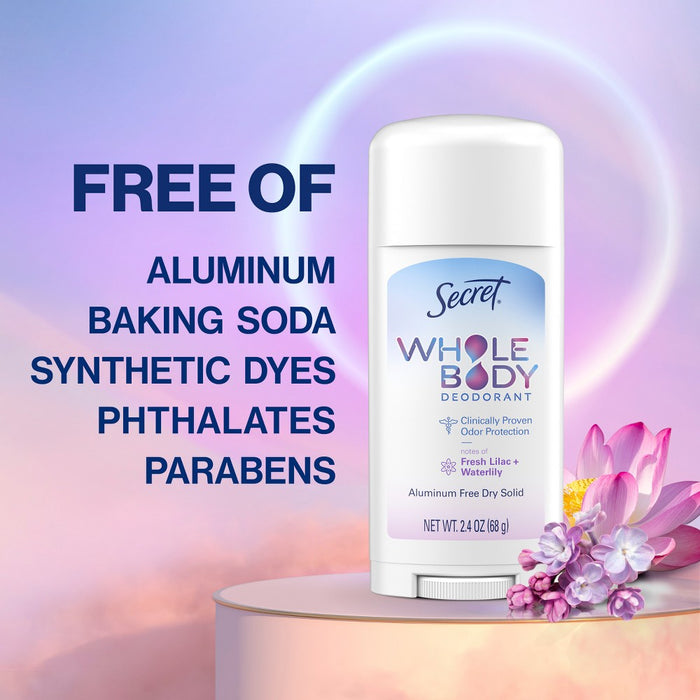 Secret Whole Body Stick Aluminum Free Deodorant for Women - Fresh Lilac Waterlily - 2.4oz