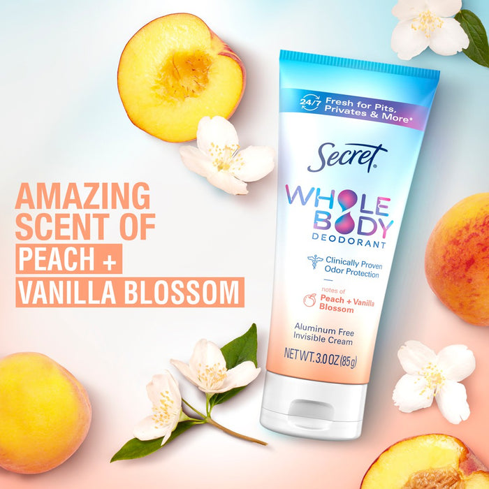 Secret Whole Body Aluminum Free Deodorant Clear Cream - Peach & Vanilla - 3.0oz